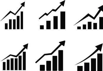  bar graph with arrow indicating business growth ,Vector Growth Arrows and Bar Charts