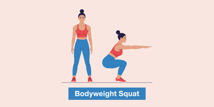 Woman doing bodyweight squat exercise for fitness and healthy lifestyle.
