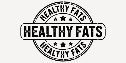 Fototapeta premium Healthy fats stamp, diet nutrition concept, round seal with stars, healthy eating