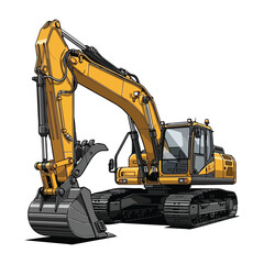 "Yellow Excavator Vector Illustration – Heavy Construction Equipment Clipart Design"