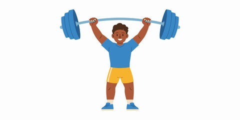 Obraz premium Weightlifting workout: Young adult man lifts barbell overhead at the gym