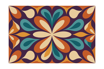 Retro floral seamless pattern with teardrop shapes in teal orange beige purple colors on