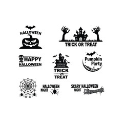 Fototapeta premium Halloween silhouette material set old castle and bats pumpkin and cat Premium Vector