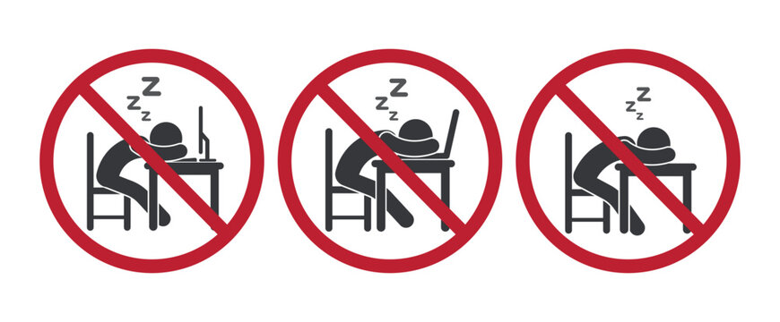 Bundle prohibition sign no sleeping allowed in classrooms or workplace, symbolizing discipline, productivity, and professional behavior