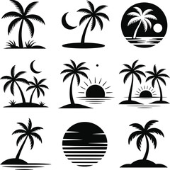 Fototapeta premium Palm tree vector silhouette collection tropical beach summer vacation logo design graphic template set isolated