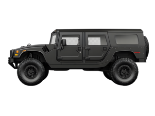 Black hummer h1 suv vehicle side profile isolated on transparent background