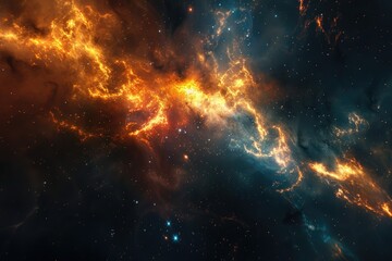 Flawless Picture of Space Background with Nebula in Orange, Yellow, and Blue Glow