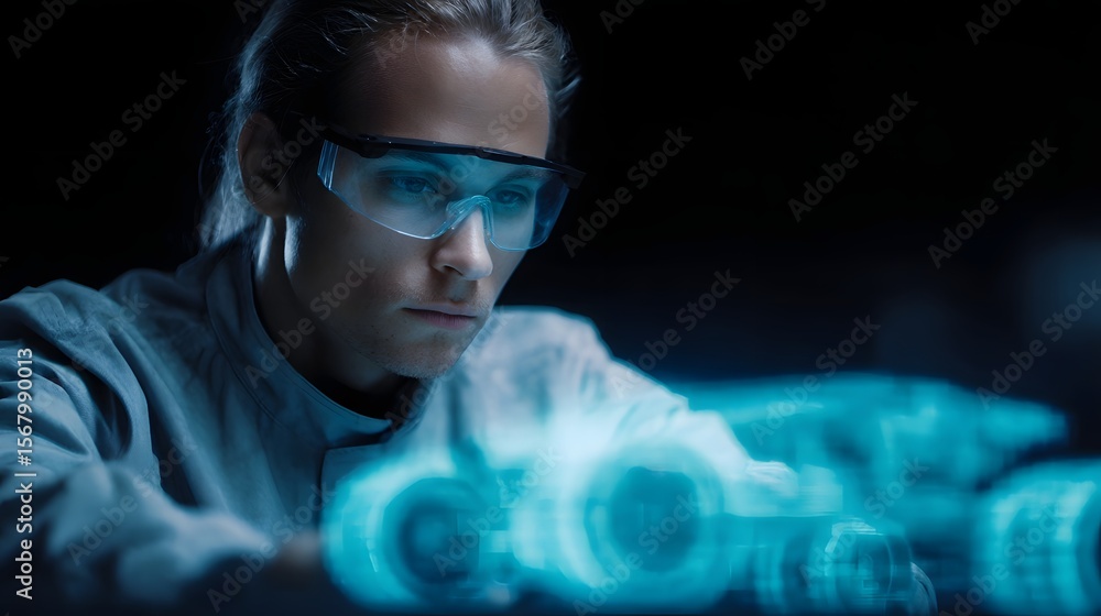 Poster a technical engineer calibrates a robotic vehicle system using a holographic interface