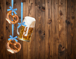 Oktoberfest Background with Beer and Pretzels – Traditional Bavarian Celebration