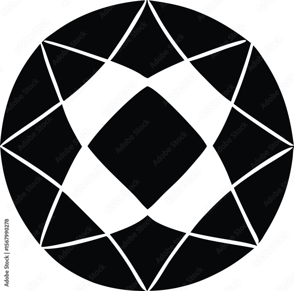 Poster abstract black and white geometric design featuring a central diamond shape surrounded by intersecti