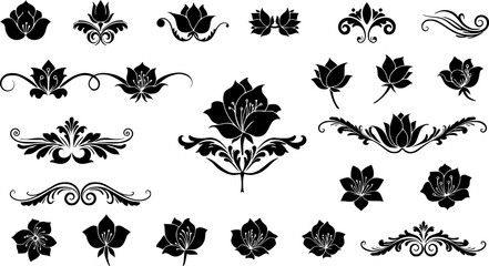 Elegant Black Floral Vector Graphics for Design and Decoration
