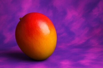 A single mango fruit on a purple background in a studio setting shot
