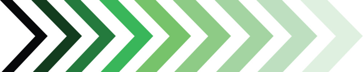 Green Gradient Arrow Set: Chevron Pattern in Varying Shades of Green for Directional Guidance, Progress Indicators, and Visual Hierarchy on Transparent Background