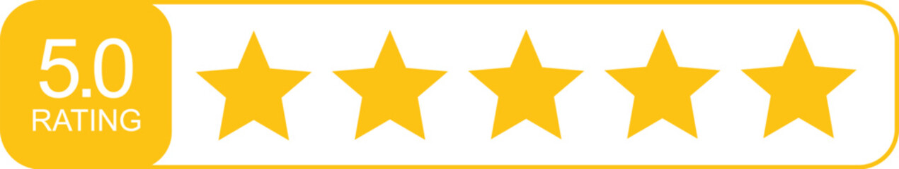 Obraz premium Exceptional 5.0 Rating Vector Graphic Displaying Maximum Customer Satisfaction with Five Golden Stars on Transparent Backdrop for Digital Marketing and Feedback