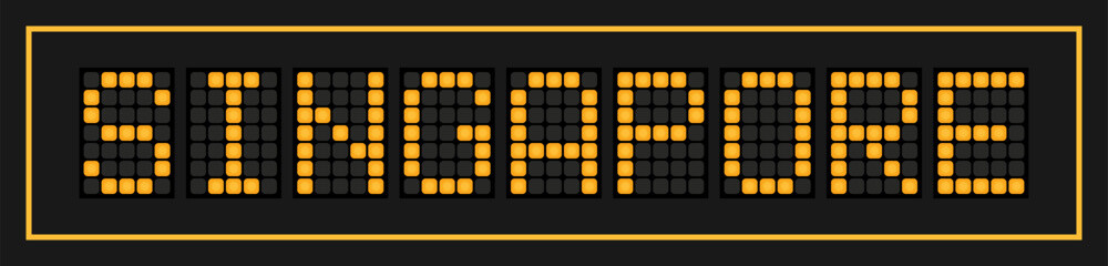 Orange color led banner in word singapore on black background