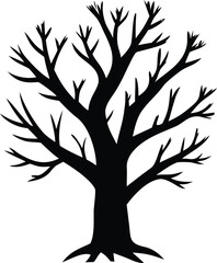 Obraz premium A stark black silhouette of a bare deciduous tree with numerous branching limbs against a clean white background evoking winter or dormancy