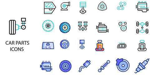 Car Parts simple concept 24 color icons set. Vector illustration.