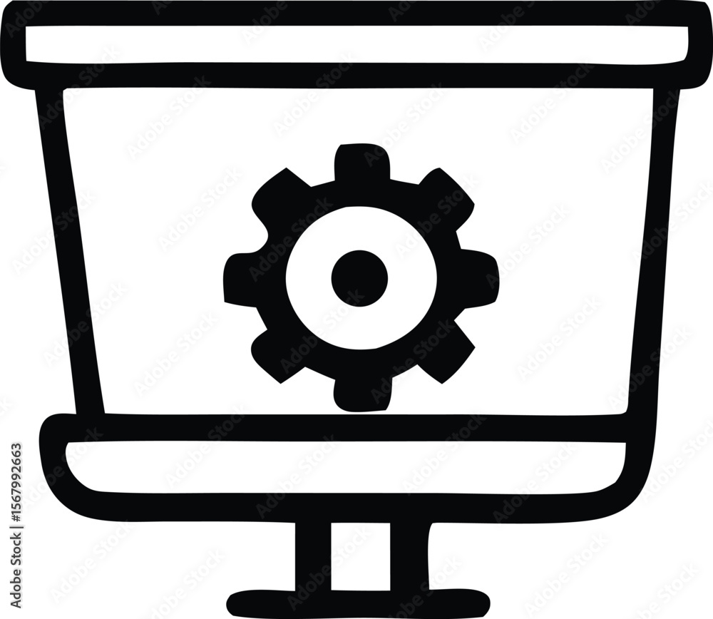 Fototapete simple black and white icon of a computer screen displaying a gear symbol representing settings or c