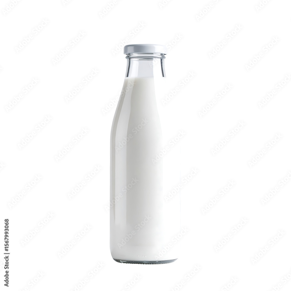 Aufkleber 3d rendering clean milk bottle with rounded cap floating mockup style on transparent