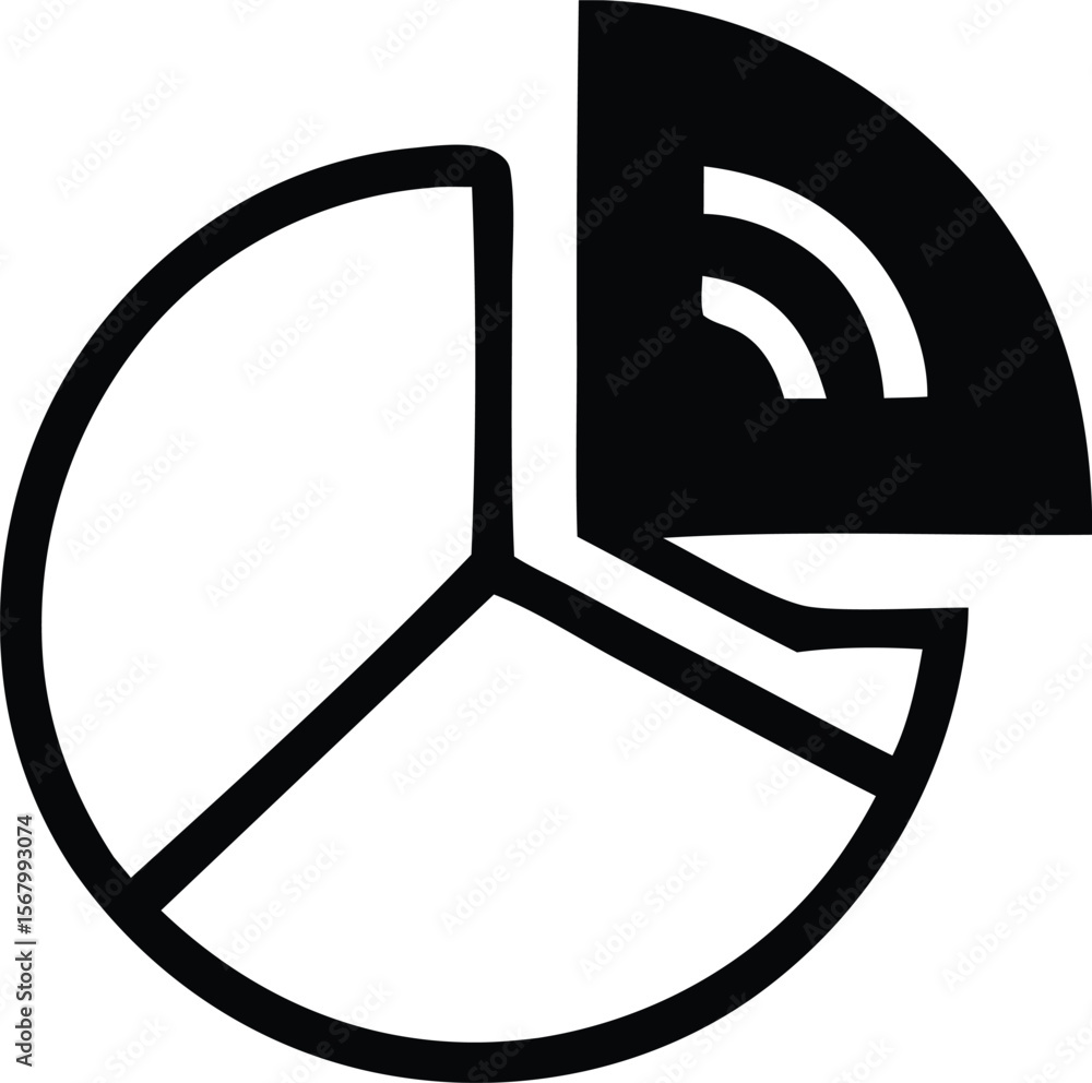 Poster black icon representing a pie chart with one segment highlighted by a wi fi signal symbol indicating