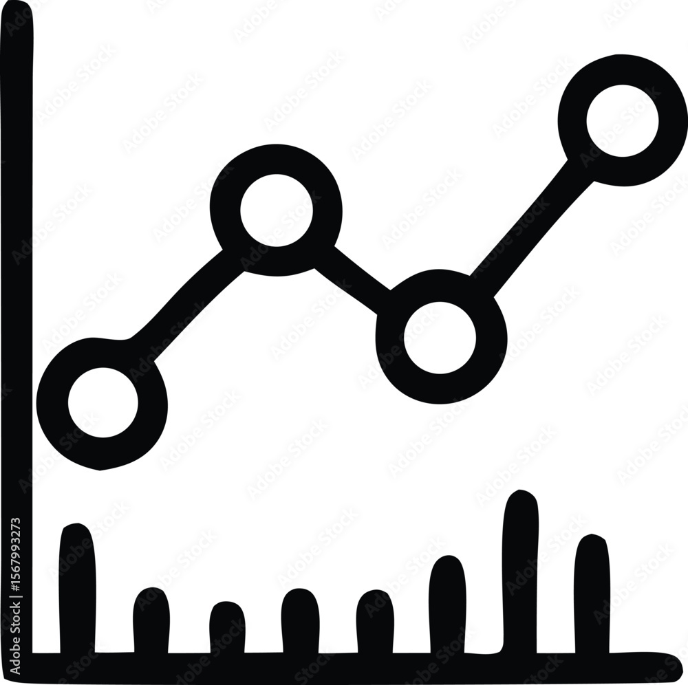 Poster hand drawn infographic style line graph with circular data points and a simple bar chart base illust