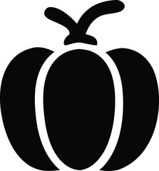 Simple black silhouette of a bell pepper or pumpkin with a stem isolated on a white background representing healthy food or harvest