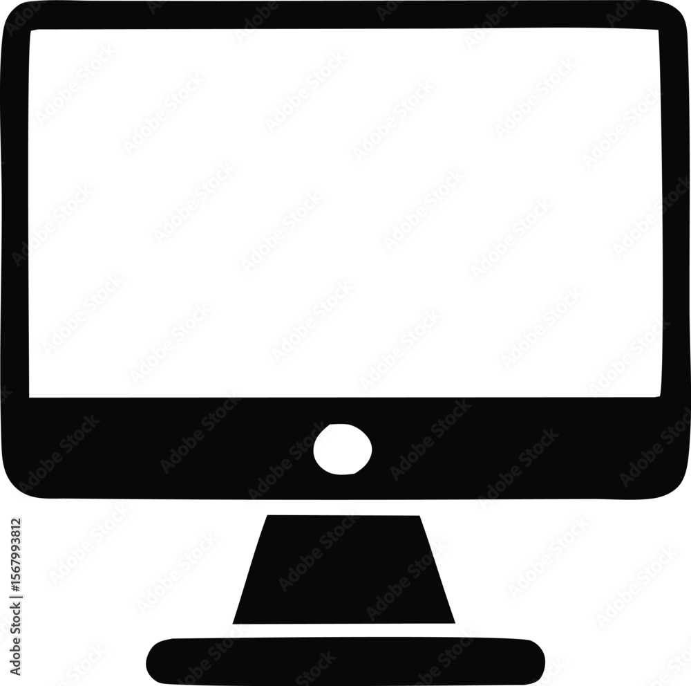 Aufkleber simple black silhouette of a modern computer monitor displaying a blank white screen on a stand with