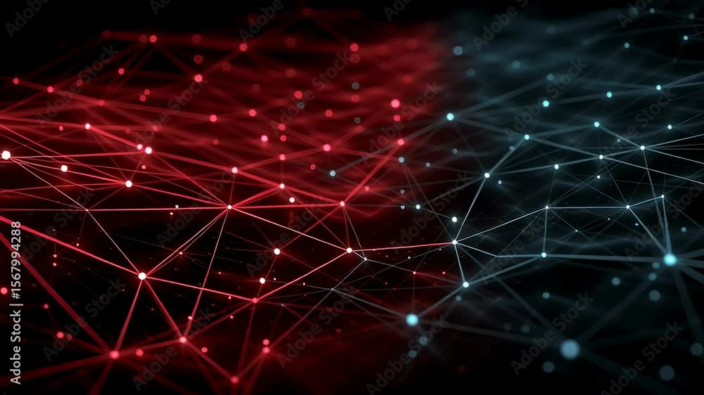 Poster dynamic glowing lines connecting in abstract network design with red and blue colors