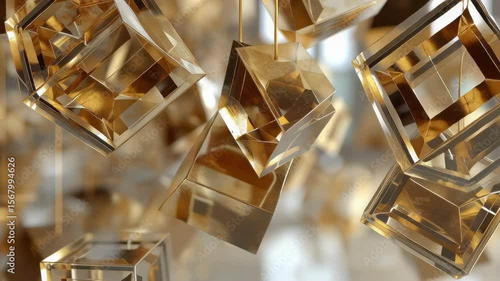 Poster floating translucent geometric shapes gently shifting in ethereal light and color