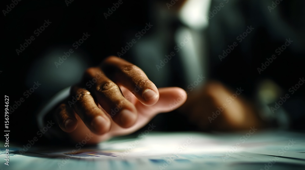 Poster financial manager explaining business data analysis during a presentation