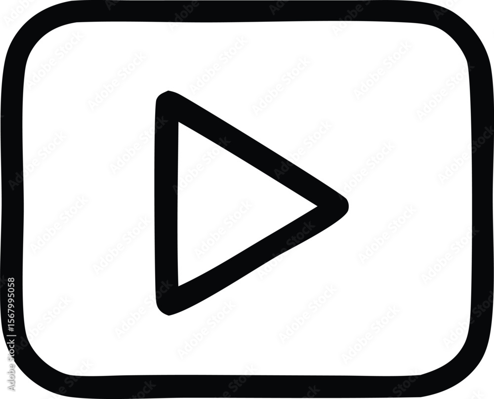 Poster simple hand drawn black play button icon inside a rounded square outline on a white background repre