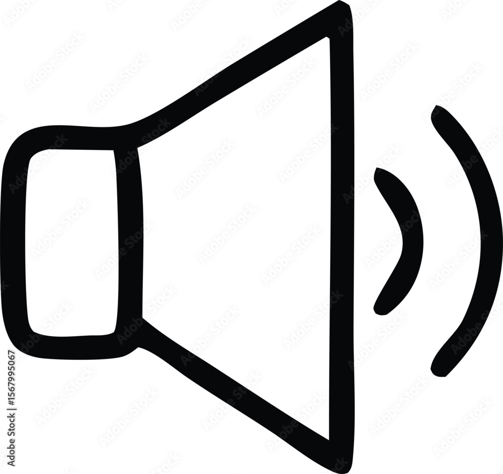 Poster simple black outline of a speaker icon with sound waves emanating representing audio output and volu
