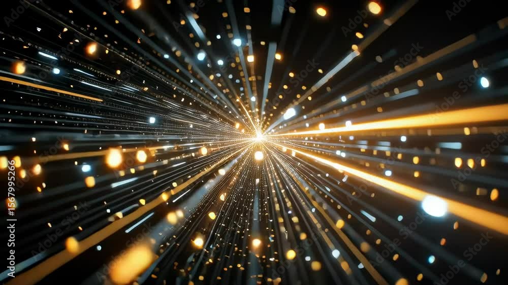 Poster virtual camera glides through firewall with hacking elements and bright particle effects