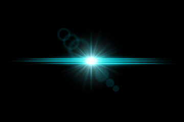 Bright color lens flare with central glow and horizontal light beams. Radiant flash with dreamy energy effect.