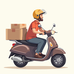Illustration of a delivery person riding a scooter, transporting packages.
