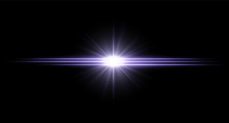 Bright light glowing flare with intense horizontal beams and radiant burst. Clean light effect with high contrast.
