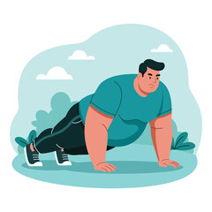 Big Man Doing Push-Ups in Outdoor Workout