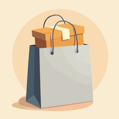 A cardboard box sits inside a larger shopping bag, ready for delivery or gifting.