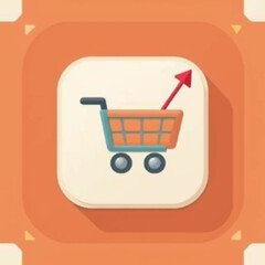 A stylized shopping cart icon with an upward-pointing arrow, representing growth.