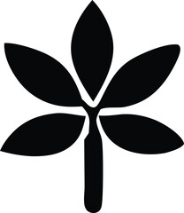 Abstract black silhouette of a stylized plant with six petals and a thick stem on a white background