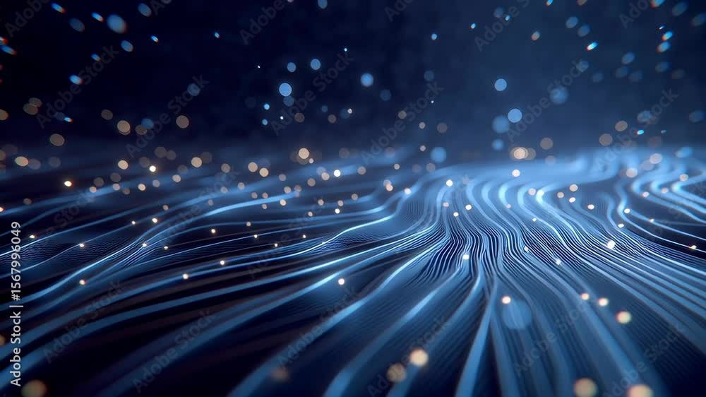 Poster glowing circuit traces in motion with seamless flowing patterns and dynamic light effects