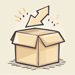A cartoon image depicts a cardboard box with an arrow pointing into it, suggesting delivery.