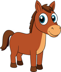 3D Cartoon Horse with Wide Eyes on White Background – Cute Animal Character Render