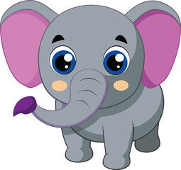 Cute Cartoon Baby Elephant with Big Ears and Pink Accents – Adorable Animal Illustration