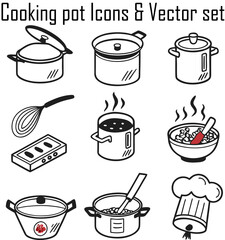 Obraz premium Cooking Pot Icons & Vector Set