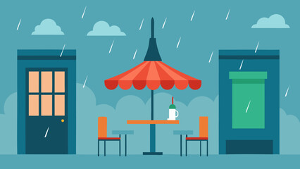 Fototapeta premium Charming Vector Illustration of a Street Cafe in Paris on a Rainy Day