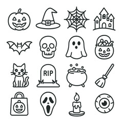 Halloween icon collection, spooky design elements. creepy and festive holiday symbols
