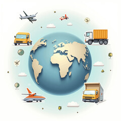 Global transportation network illustrated around a stylized world map.