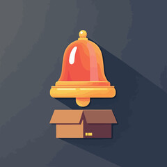 A red bell emerges from a cardboard box, symbolizing a notification or alert.