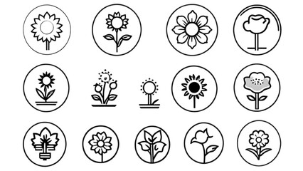 円形フラワーラインアイコン｜Circular Flower Line Icons